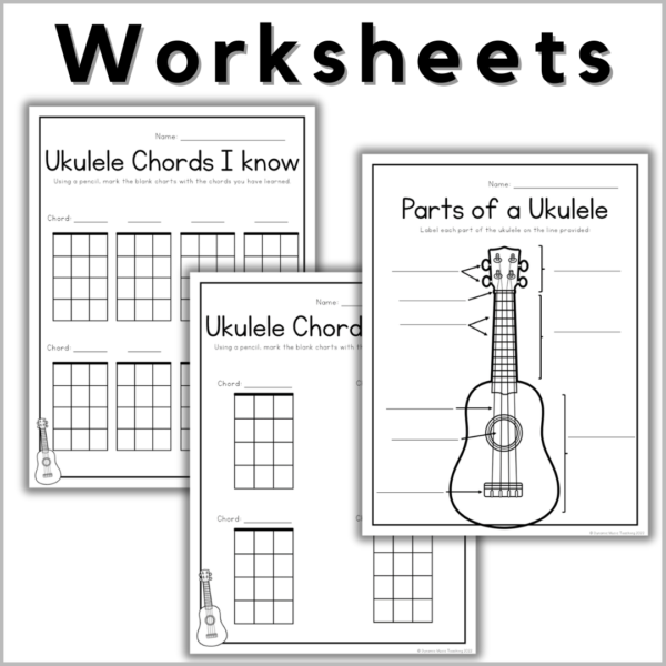 Ukulele worksheets - parts of a ukulele and ukulele chords I know