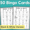 50 women in music bingo cards in black & white