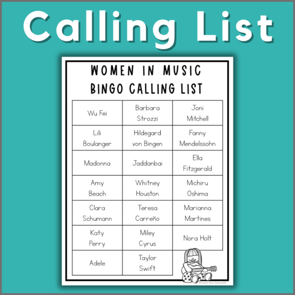 women in music bingo calling list