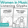 Women in music listening glyphs in 3 levels - image is of 2 pages from the resource