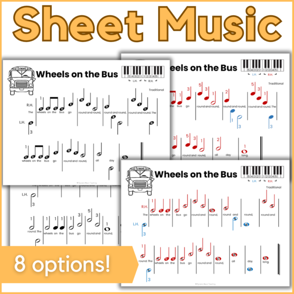 The Wheels on the Bus Off-Staff Sheet Music - 8 options for pre-reading