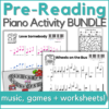 pre-reading piano sheet music and activities bundle - music, games, and worksheets