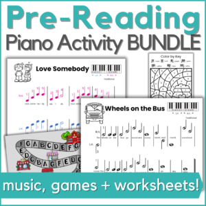 pre-reading piano sheet music and activities bundle - music, games, and worksheets