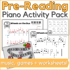 The Wheels on the Bus Pre-Reading piano activity pack - music, games + worksheets