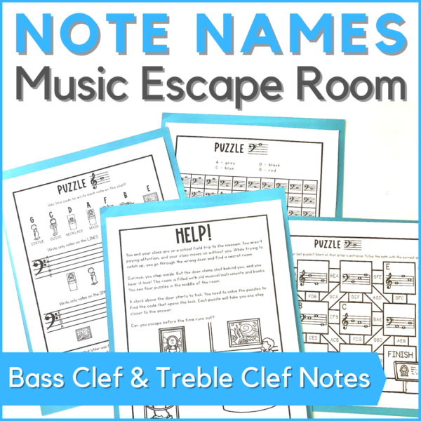 Note names music escape room - bass clef & treble clef notes