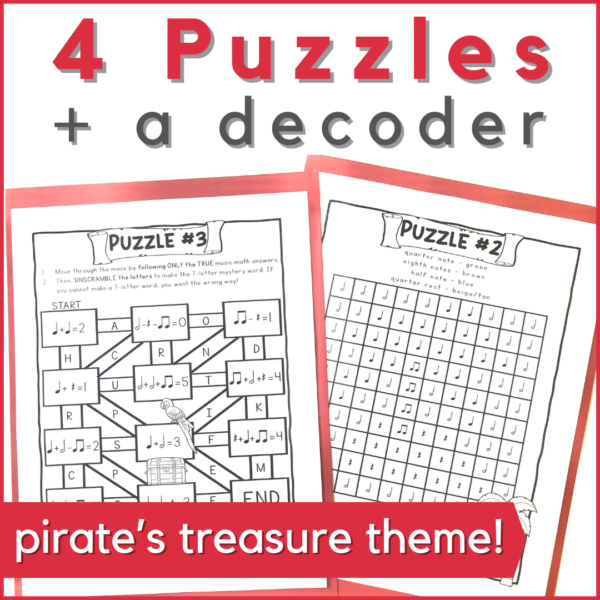 This music rhythm escape room includes 4 puzzles and a decoder. Pirate;s