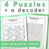 This printable music rhythm escape room includes 4 puzzles and a decoder. It has an alien spaceship theme.