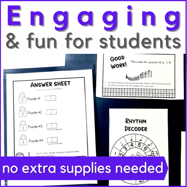 This rhythm escape room game is engaging and fun for students. No extra supplies are needed.