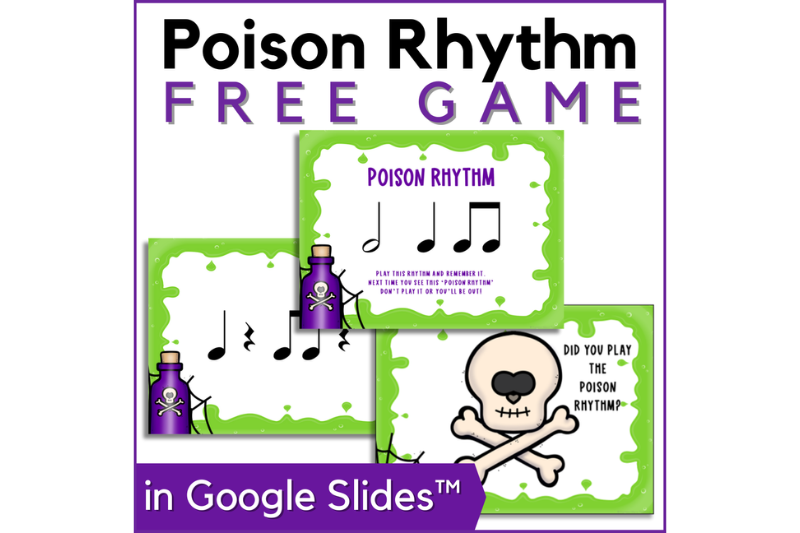 Text read: Poison Rhythm Free Game. The image is of slides from the poison rhythm game. 