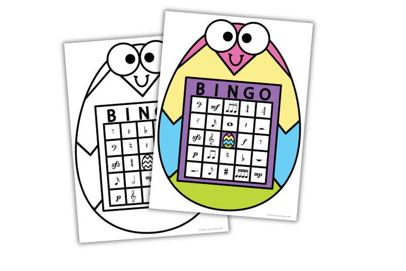 Printable Easter music bingo cards in color and black & white