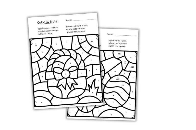 Easter color by rhythm music worksheets
