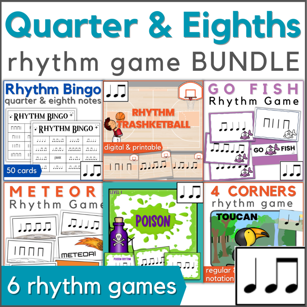Quarter and eighth notes rhythm game bundle - 6 rhythm games