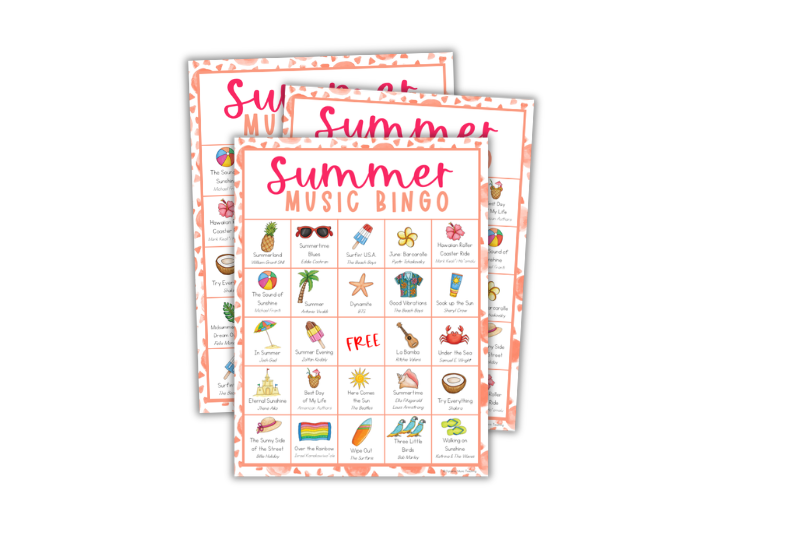 image of 3 printable summer music bingo cards
